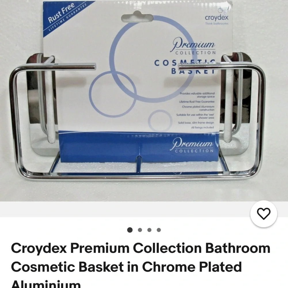 Croydex Chrome Bathroom Cosmetic Basket wall mount no screws included